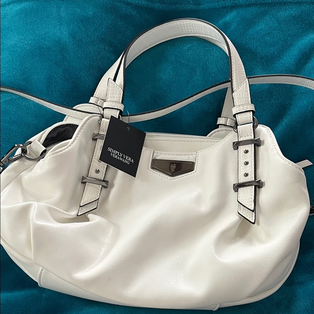 Simply Vera Vera Wang White Shoulder Tote with Buckle Accents